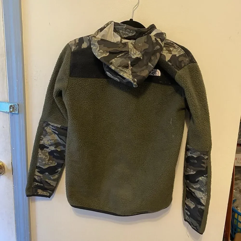 North Face Sherpa Jacket Teen Boy XL 14/16 Camo SnapButton Outdoor Fleece Hoodie